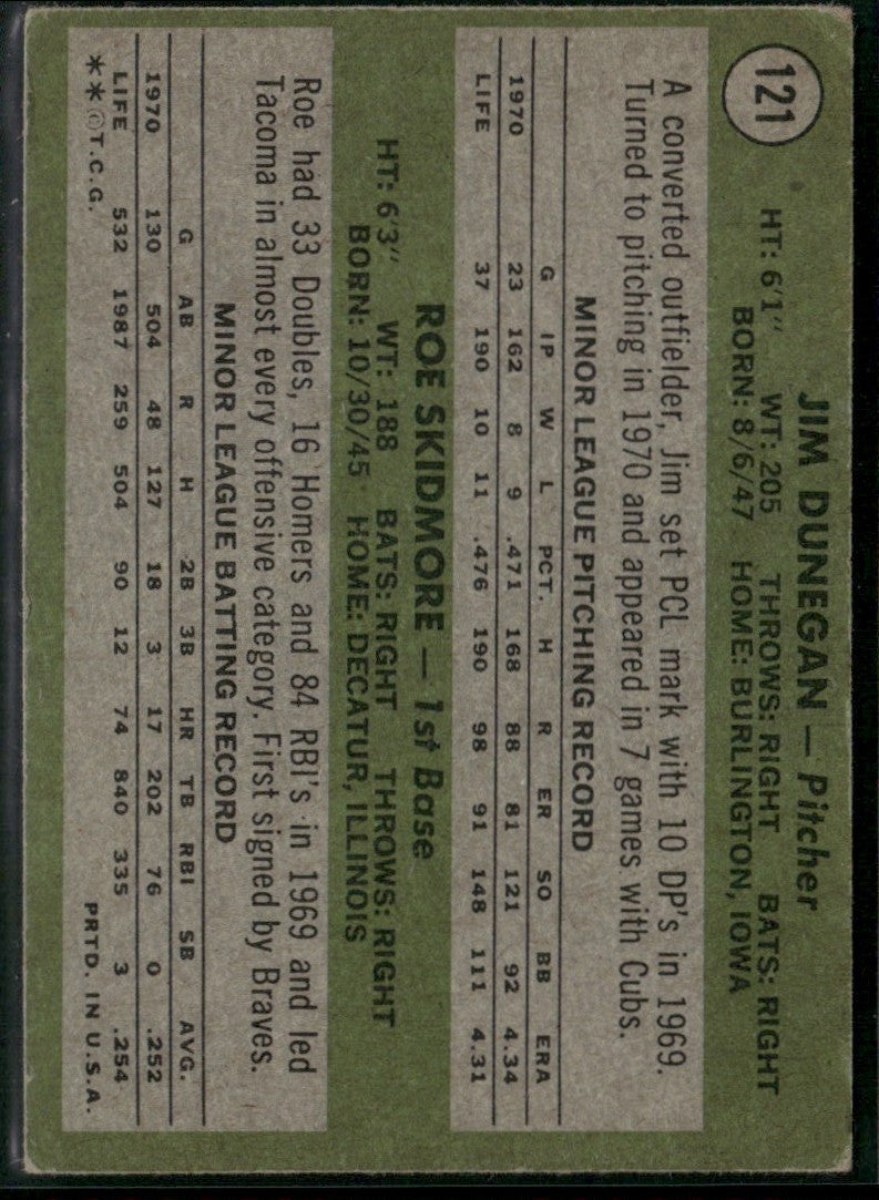 Jim Dunegan/Roe Skidmore 1971 Topps Cubs Rookie Stars RC #121 Chicago Cubs