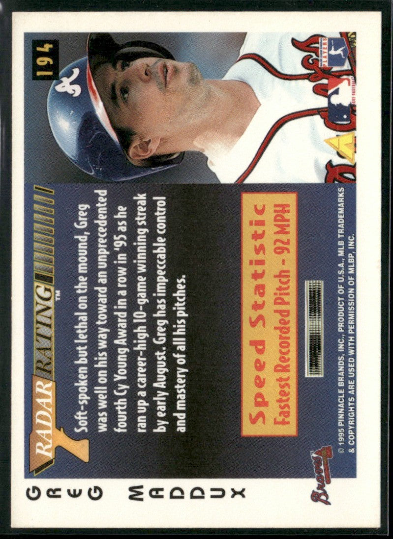 Greg Maddux 1995 Score Radar Rating #194 Atlanta Braves