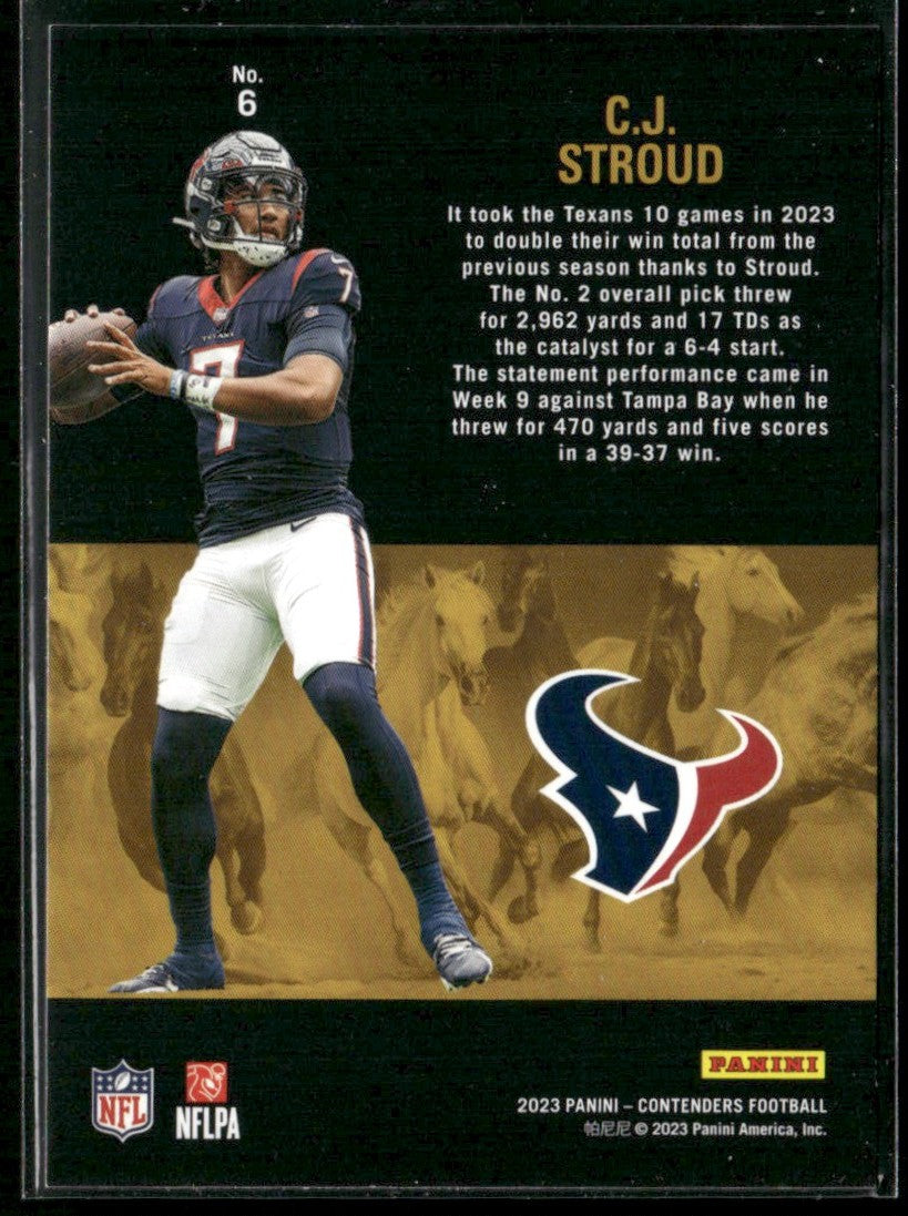 C.J. Stroud 2023 Panini Contenders Rookie Stallions RC #6 Houston Texans