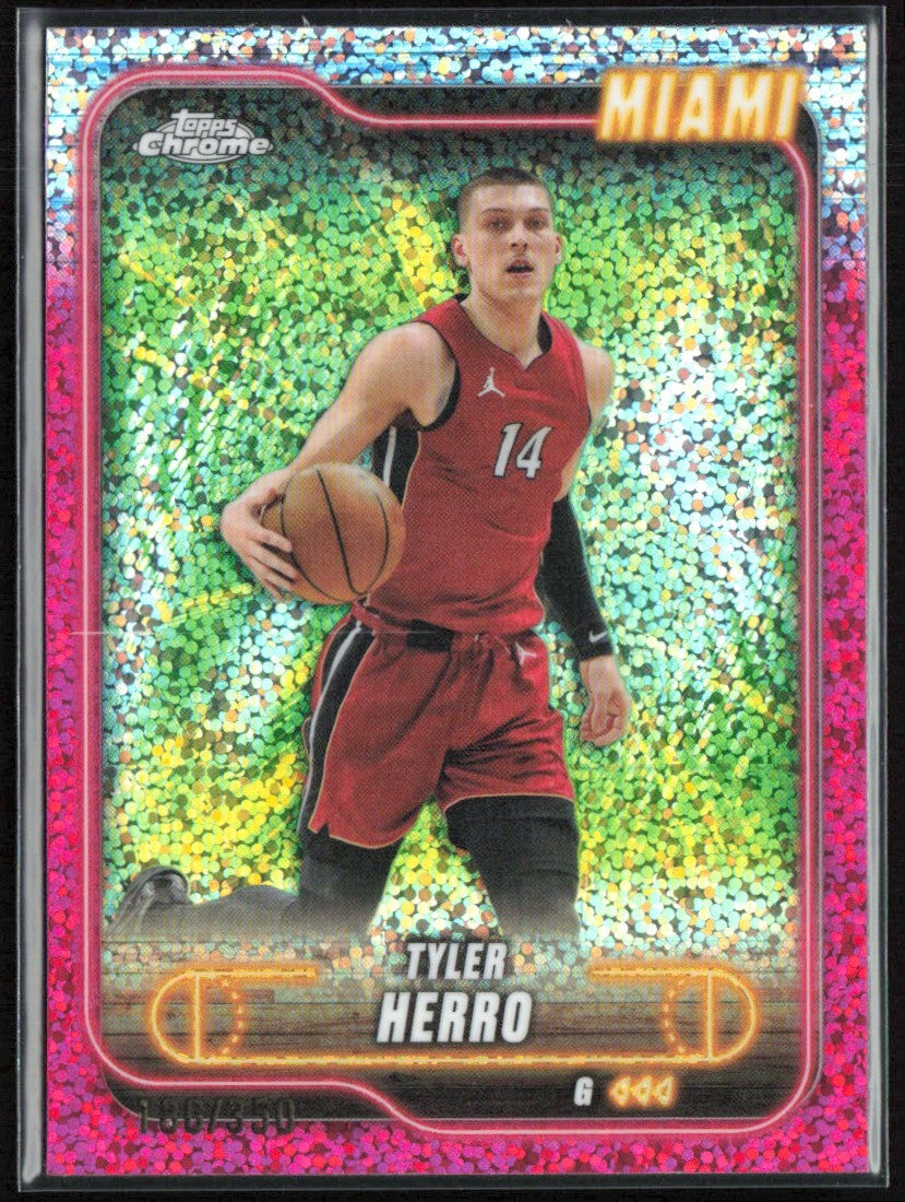 Tyler Herro 2024 Topps Chrome Magenta Speckle Refractor /350 #79 Miami Heat