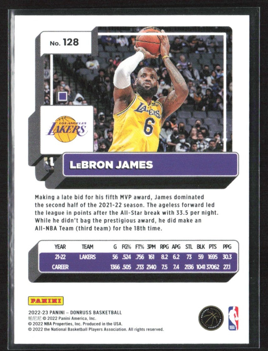 LeBron James 2022 Donruss Holo Green Laser #128 Los Angeles Lakers