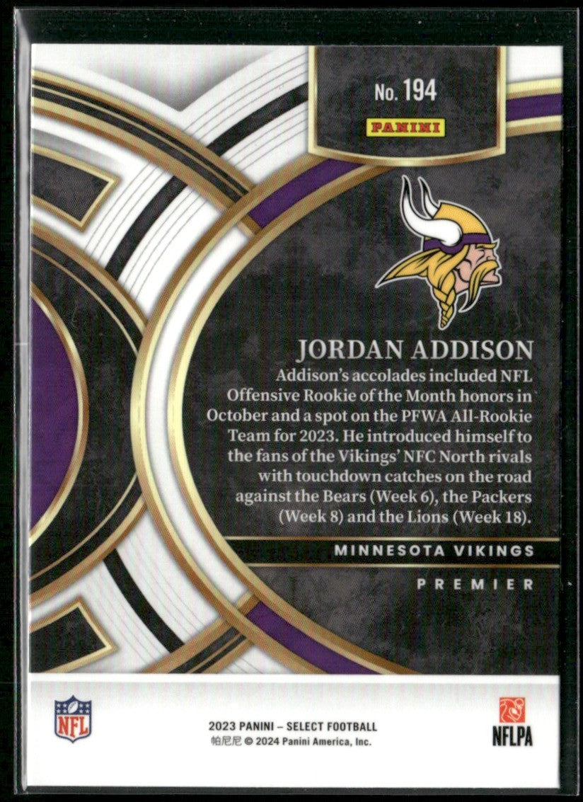 Jordan Addison 2023 Panini Select Premier RC #194 Minnesota Vikings