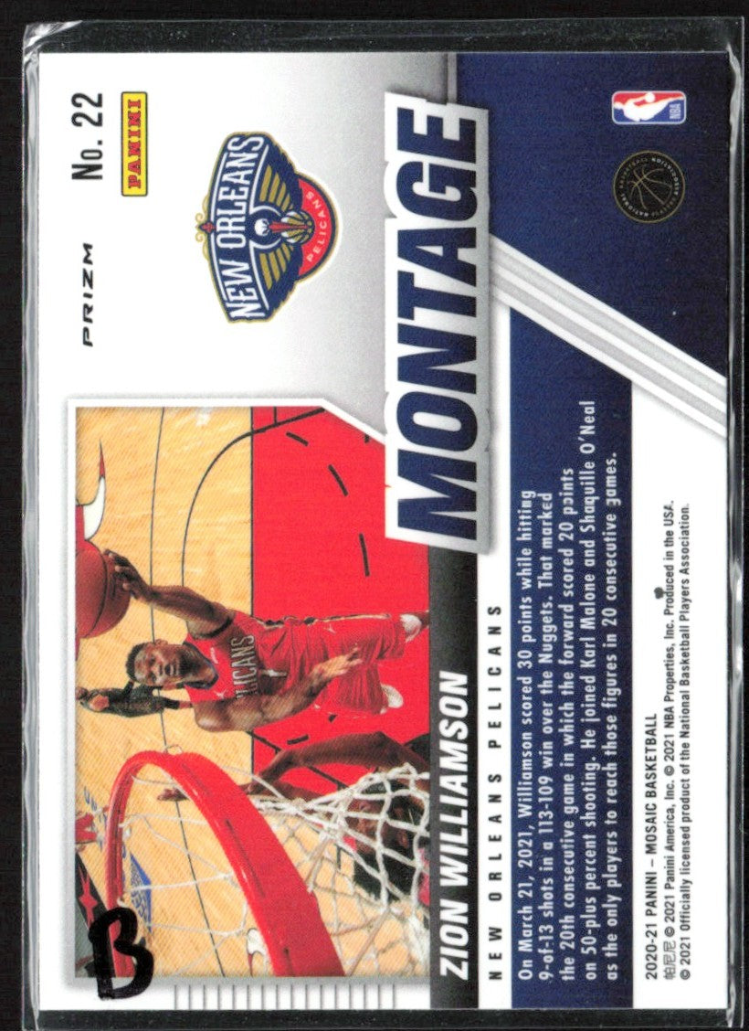 Zion Williamson 2020 Panini Mosaic Montage Prizm #22 New Orleans Pelicans