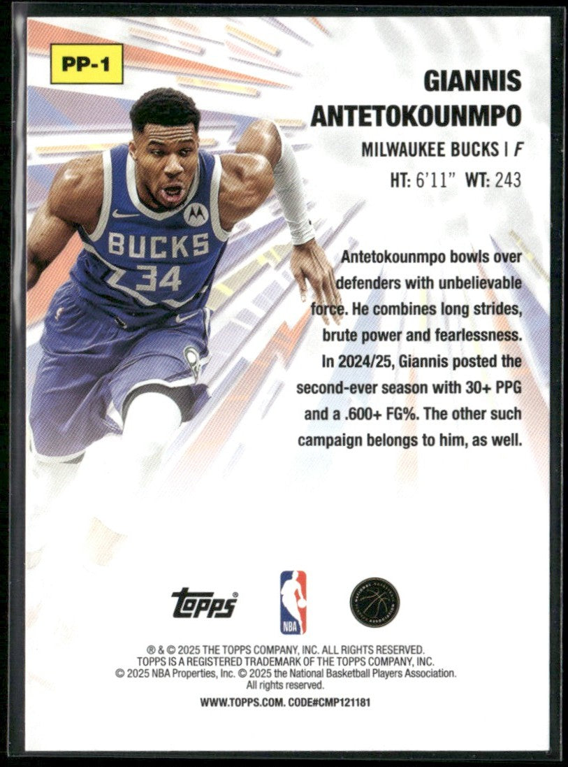 Giannis Antetokounmpo 2025 Topps Power Players #PP-1 Milwaukee Bucks