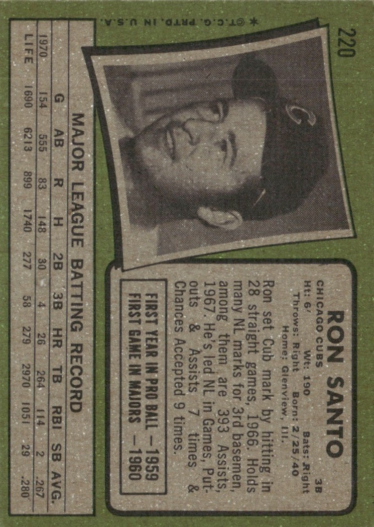 Ron Santo 1971 Topps #220 Chicago Cubs