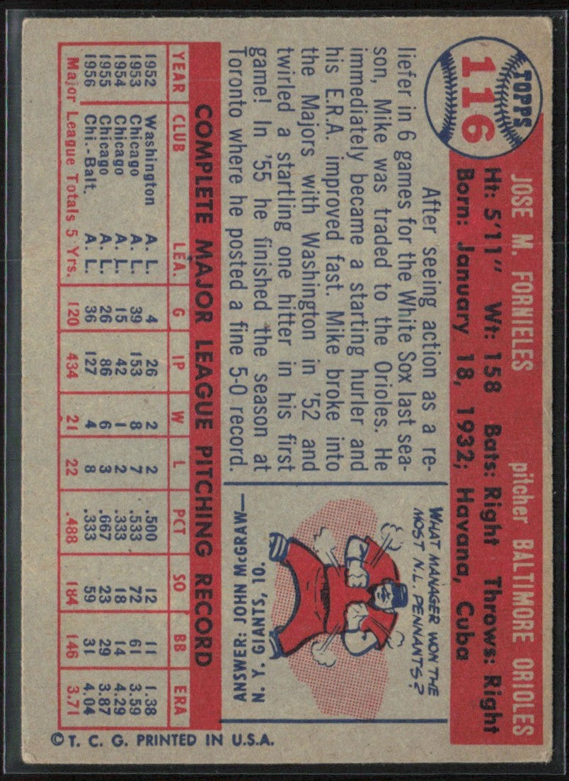 Mike Fornieles 1957 Topps #116 Baltimore Orioles
