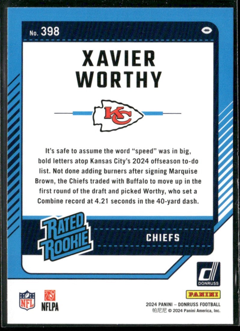 Xavier Worthy 2024 Panini Donruss RC #398 Kansas City Chiefs