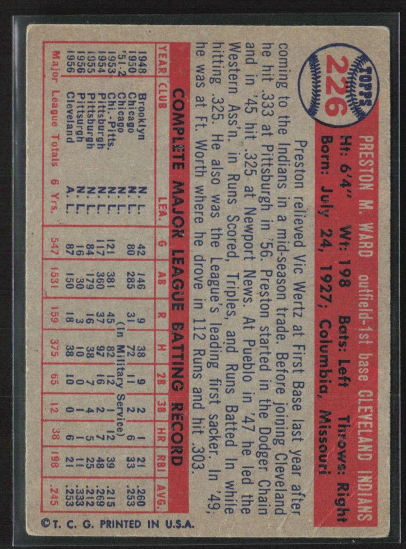 Preston Ward 1957 Topps #226 Cleveland Indians