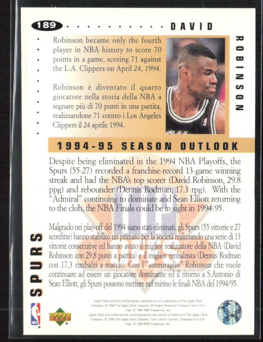 David Robinson 1994 Upper Deck Collector's Choice Tip Offs Gold #189
