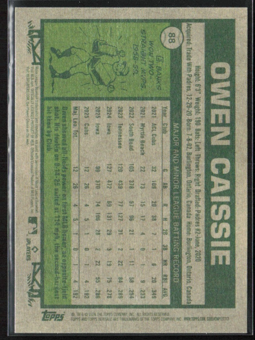 Owen Caissie 2026 Topps Heritage RC #88 Chicago Cubs