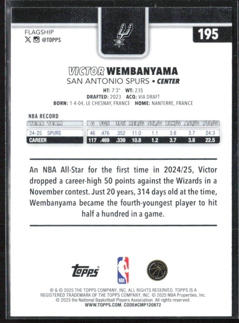 Victor Wembanyama 2025 Topps #195 San Antonio Spurs