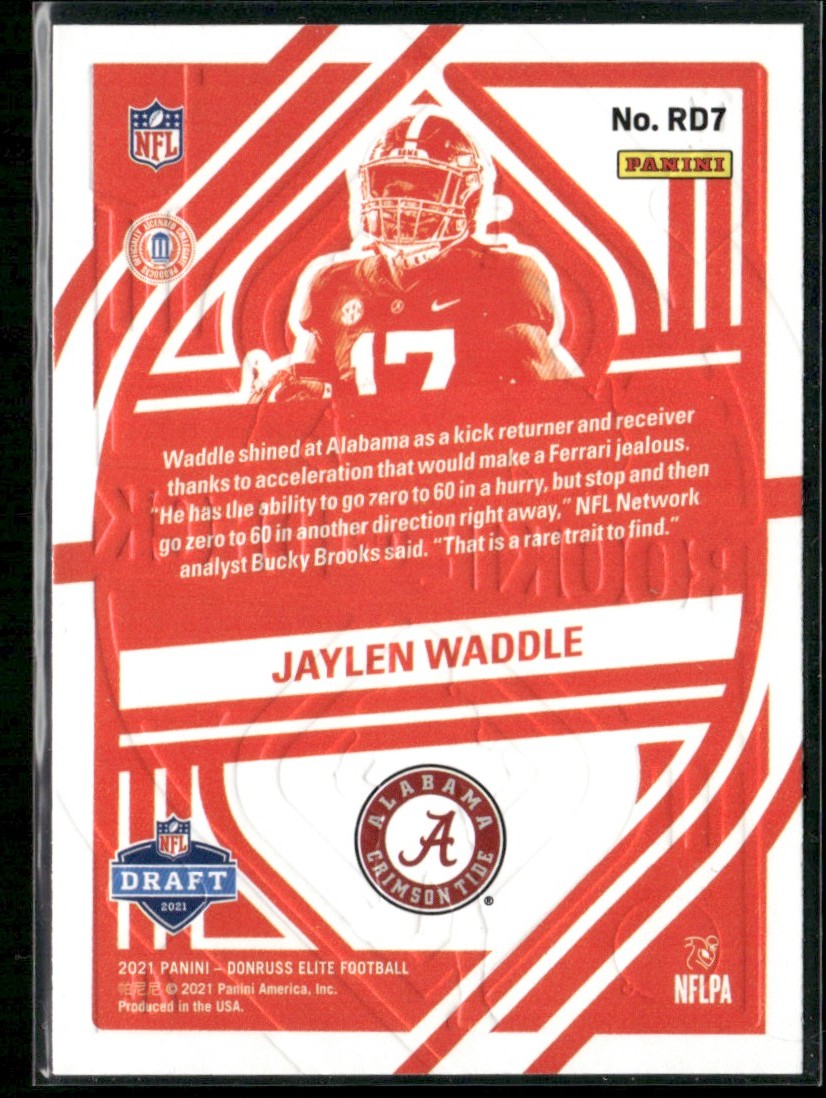 Jaylen Waddle 2021 Donruss Elite Rookie on Deck RC #RD7 Alabama Crimson Tide