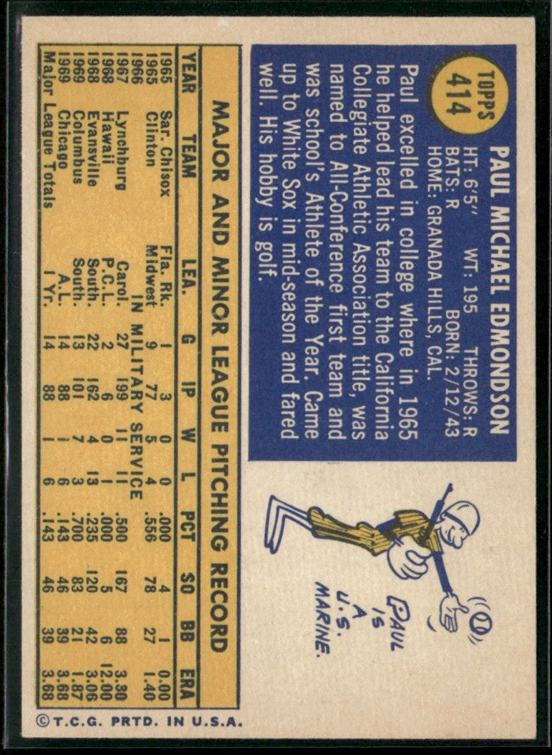 Paul Edmondson 1970 Topps RC #414 Chicago White Sox