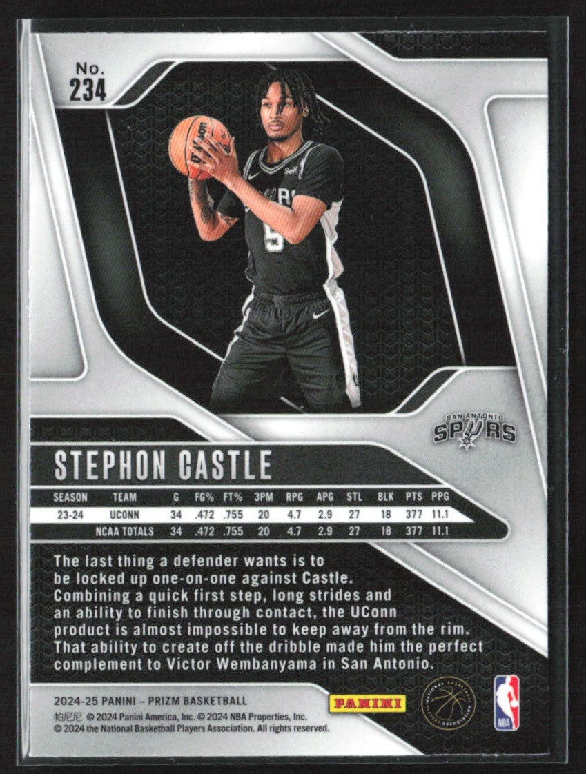 Stephon Castle 2024 Panini Prizm RC #234 San Antonio Spurs