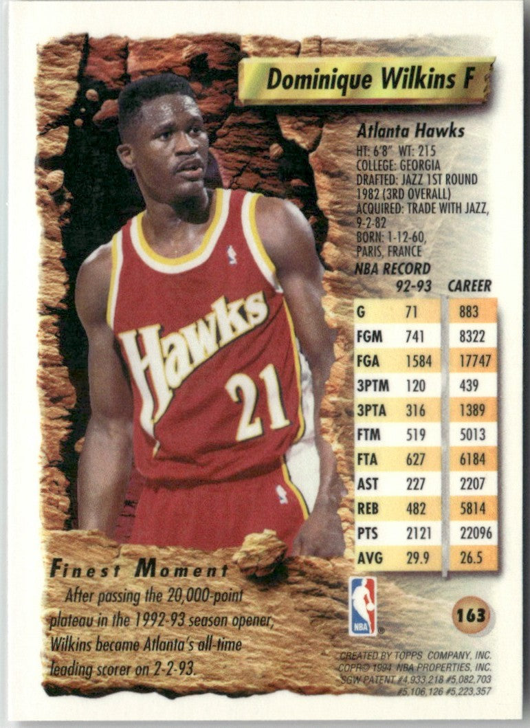 Dominique Wilkins 1993 Topps Finest #163 Atlanta Hawks
