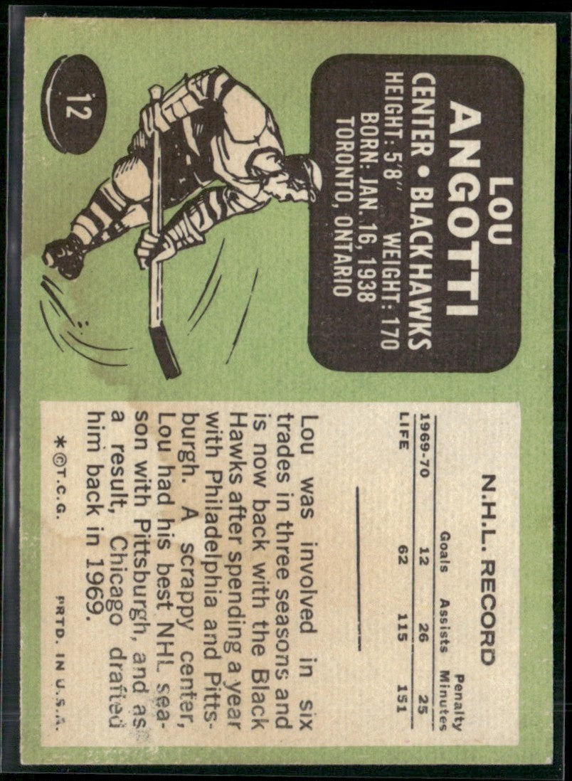 Lou Angotti 1970 Topps #12 Chicago Blackhawks