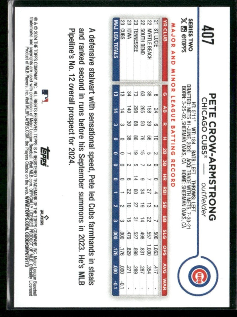 Pete Crow-Armstrong 2024 Topps RC #407 Chicago Cubs