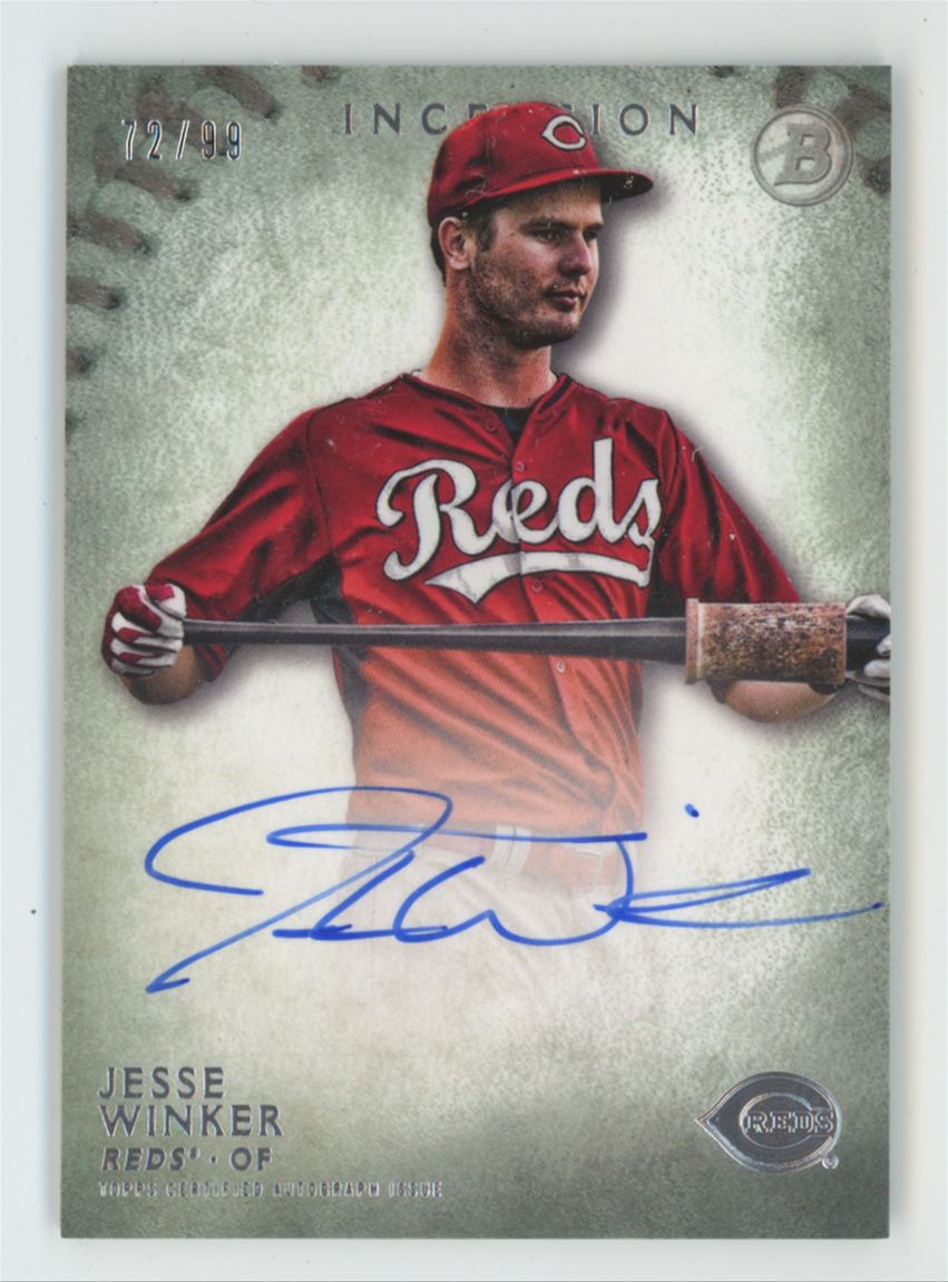 Jesse Winker 2015 Bowman Inception Green AUTO /99 #PA-JW Cincinnati Reds