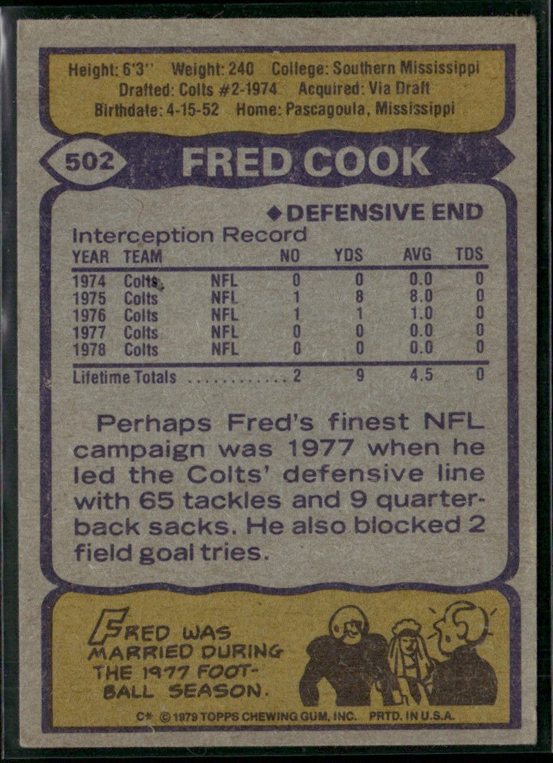 Fred Cook 1979 Topps #502 Baltimore Colts