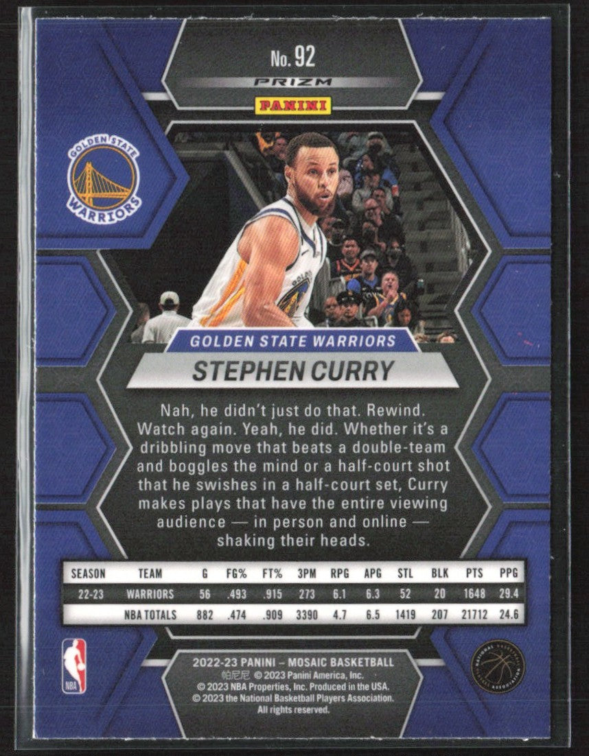 Stephen Curry 2022 Panini Mosaic Green Prizm #92 Golden State Warriors