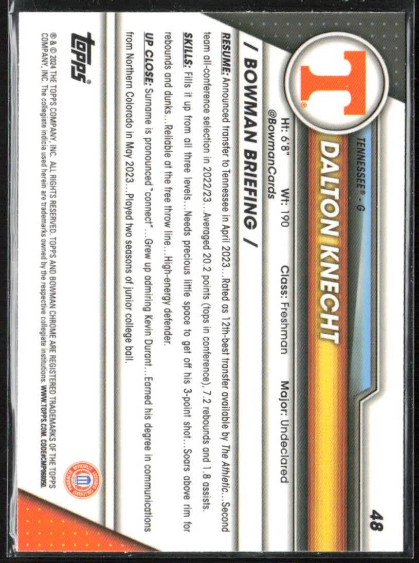 Dalton Knecht 2024 Bowman Chrome U Sapphire #48 Tennessee Volunteers