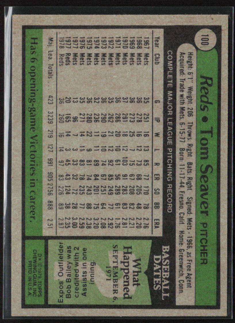 Tom Seaver 1979 Topps #100 Cincinnati Reds