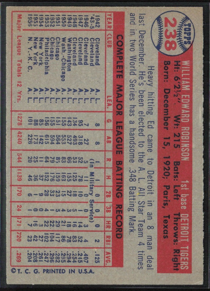 Eddie Robinson 1957 Topps #238 Detroit Tigers