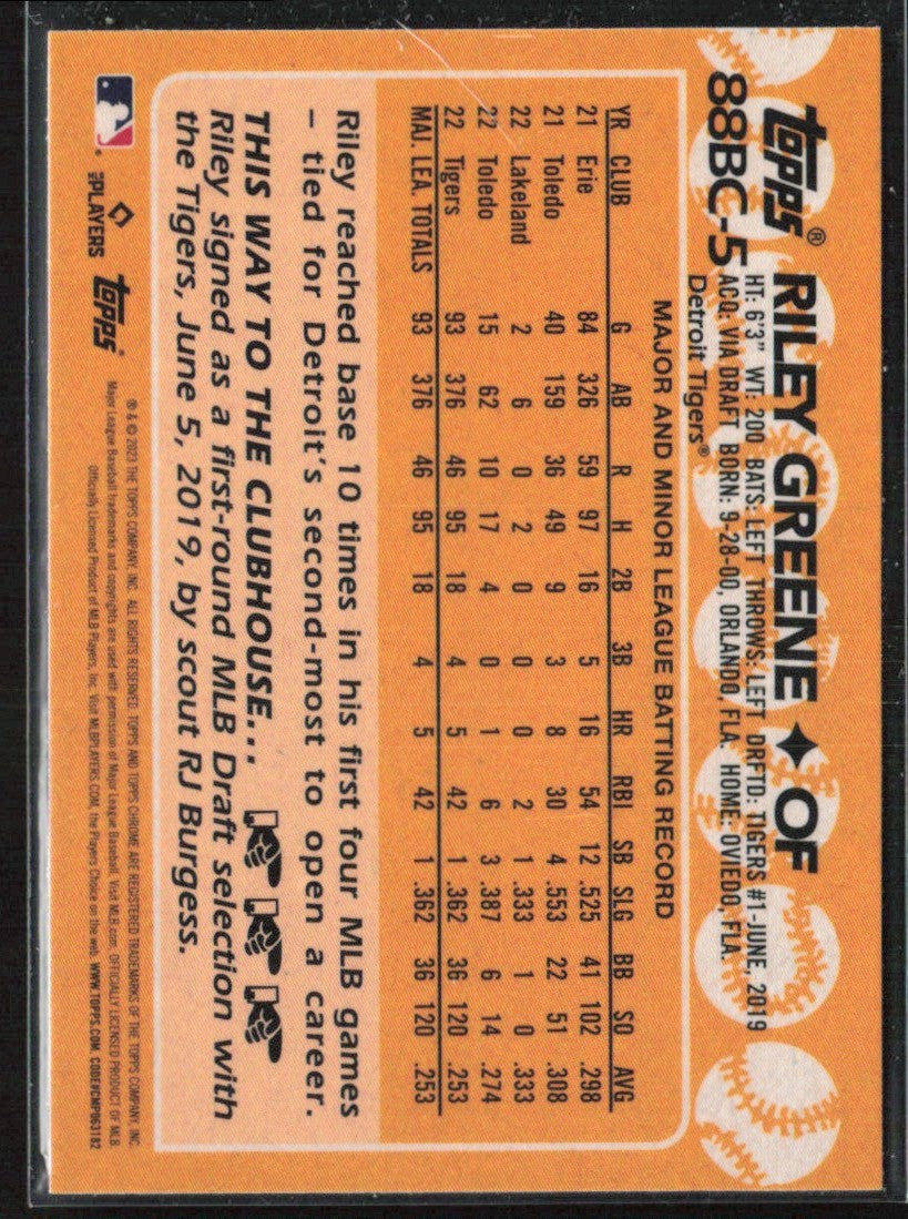 Riley Greene 2023 Topps Chrome 1988 Design RC #88BC-5 Detroit Tigers