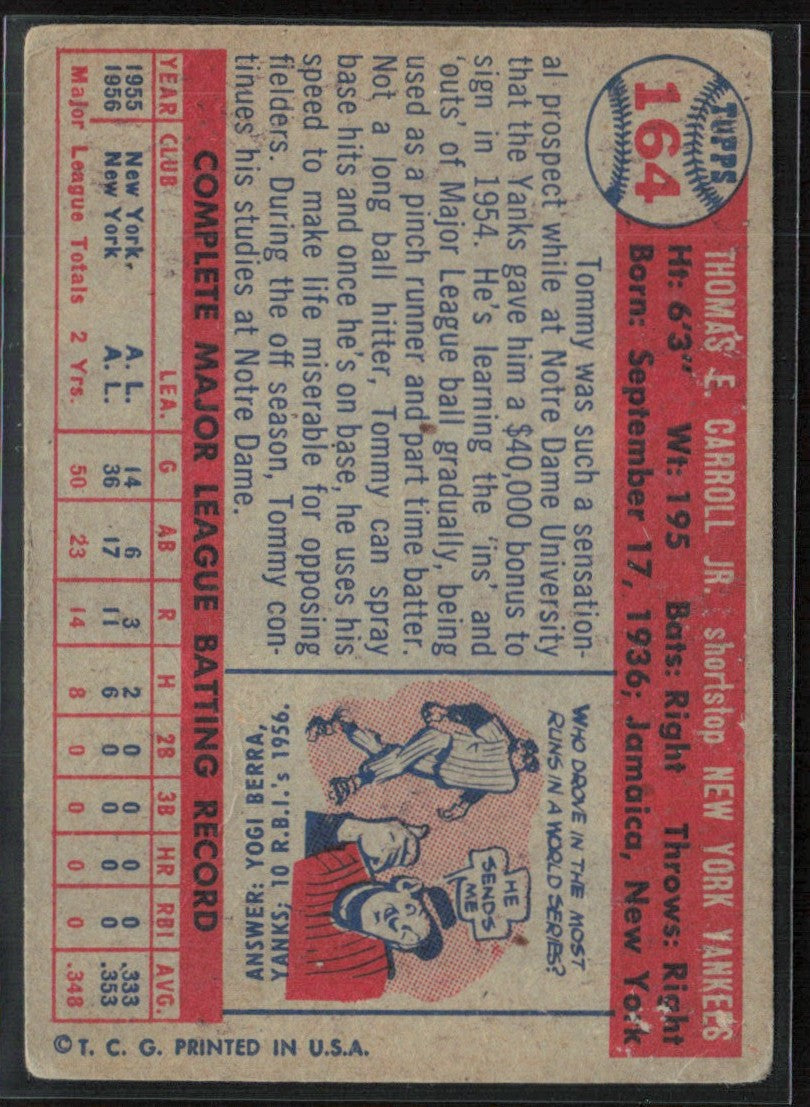 Tommy Carroll 1957 Topps #164 New York Yankees