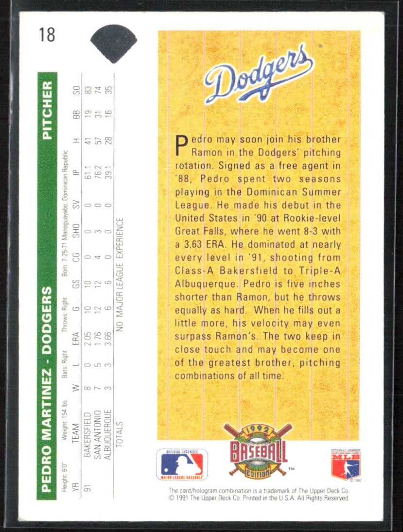Pedro Martinez 1992 Upper Deck Star Rookie RC #18 Los Angeles Dodgers