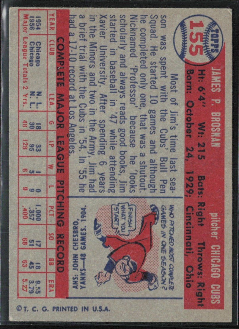 Jim Brosnan 1957 Topps #155 Chicago Cubs