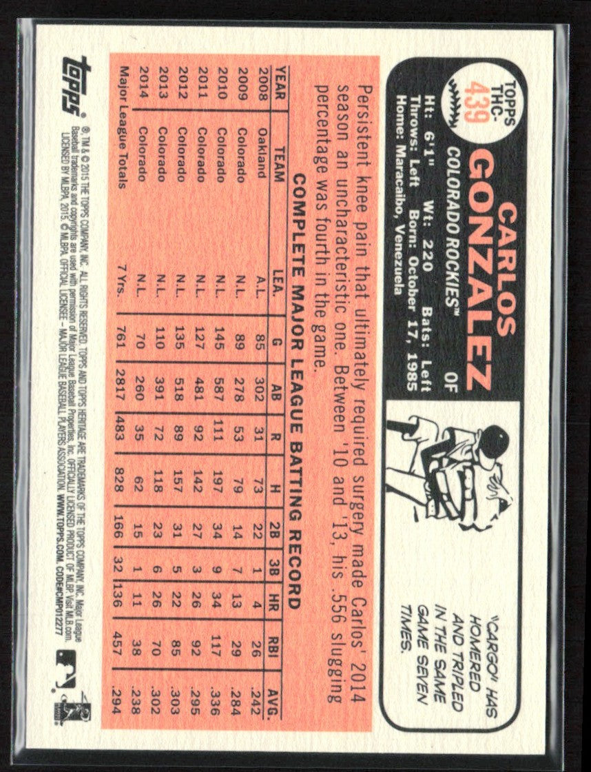 Carlos Gonzalez 2015 Topps Heritage Chrome Purple Refractor #THC-439