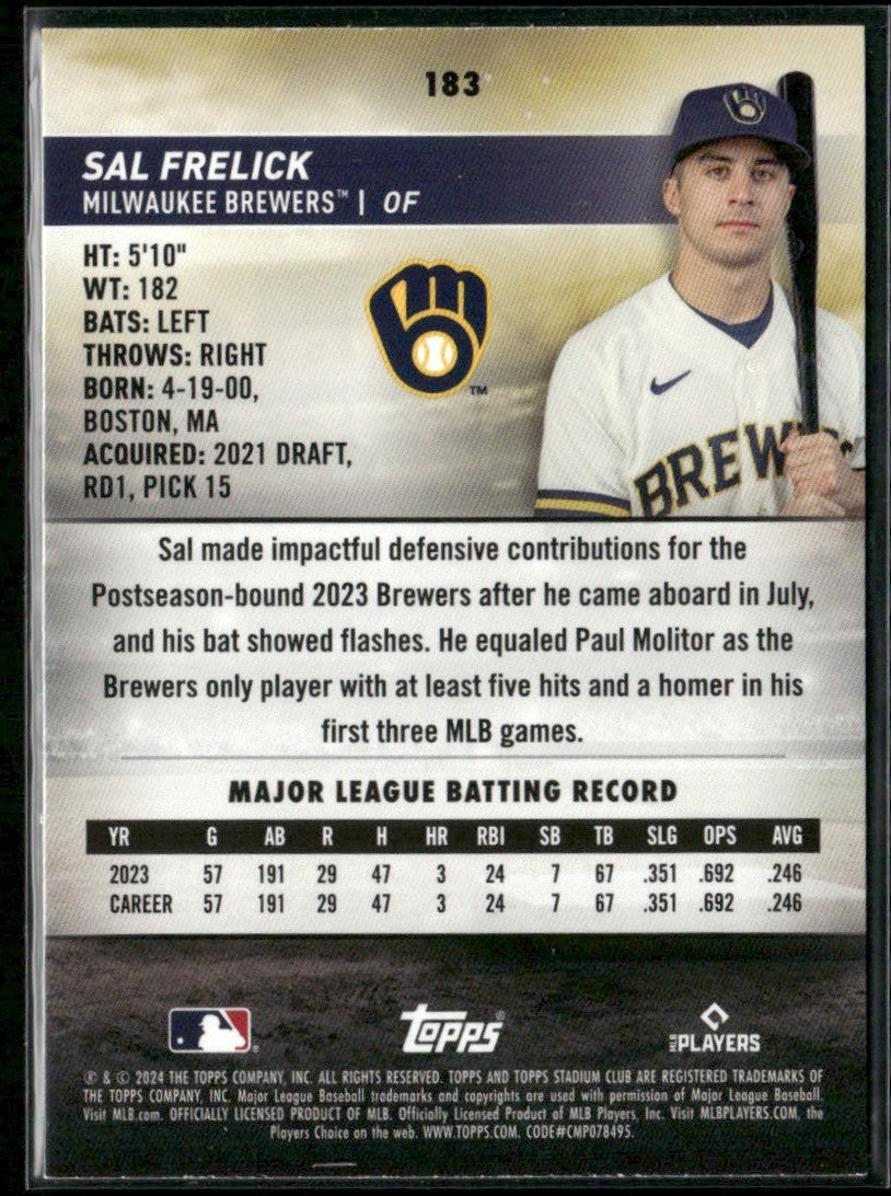 Sal Frelick 2024 Topps Stadium Club RC #183 Milwaukee Brewers
