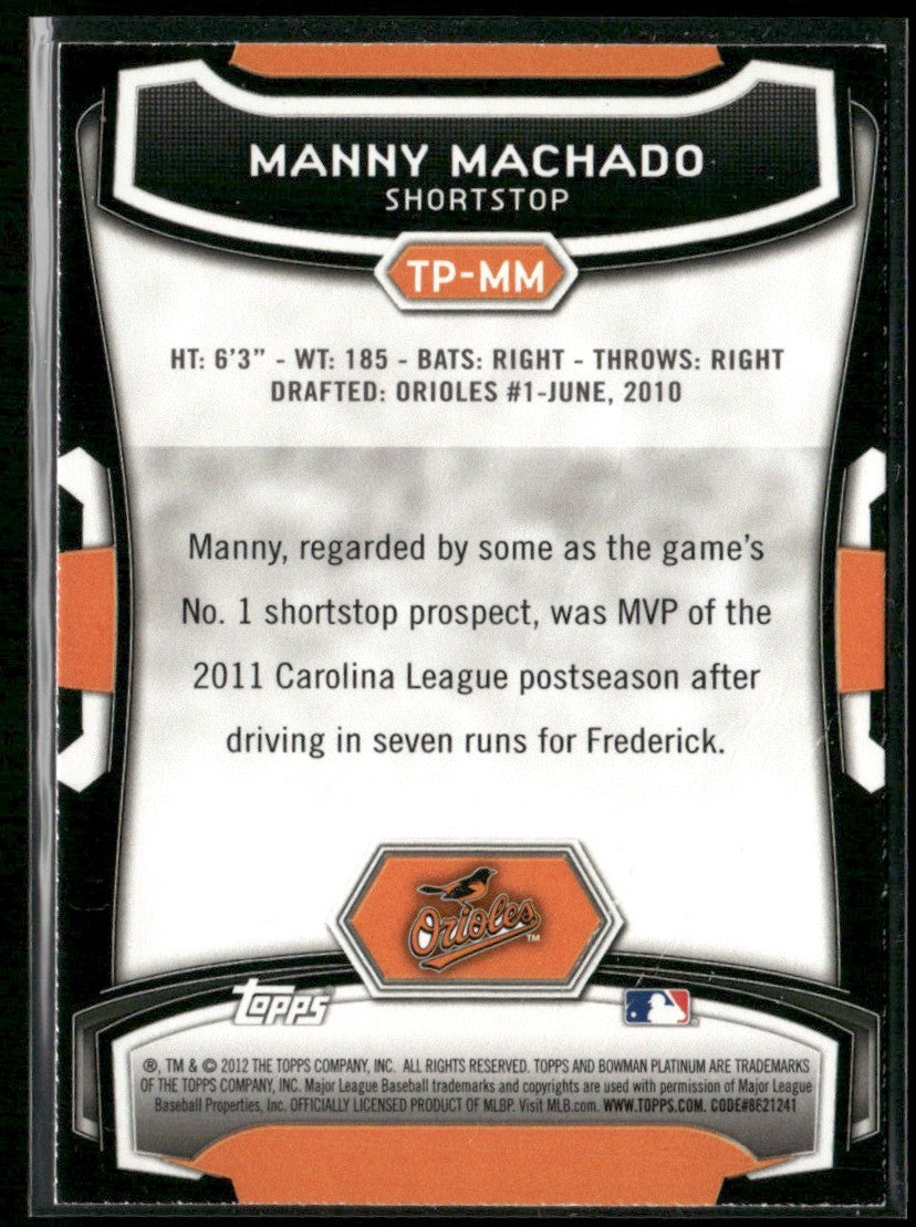 Manny Machado 2012 Bowman Platinum Top Prospects #TP-MM Baltimore Orioles