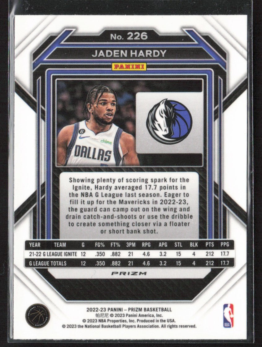 Jaden Hardy 2022 Panini Prizm Silver RC #226 Dallas Mavericks