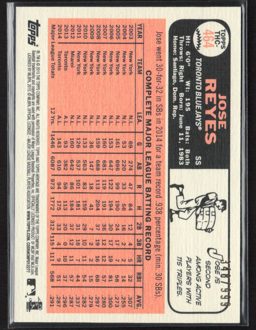 Jose Reyes 2015 Topps Heritage Chrome /999 #THC-464 Toronto Blue Jays