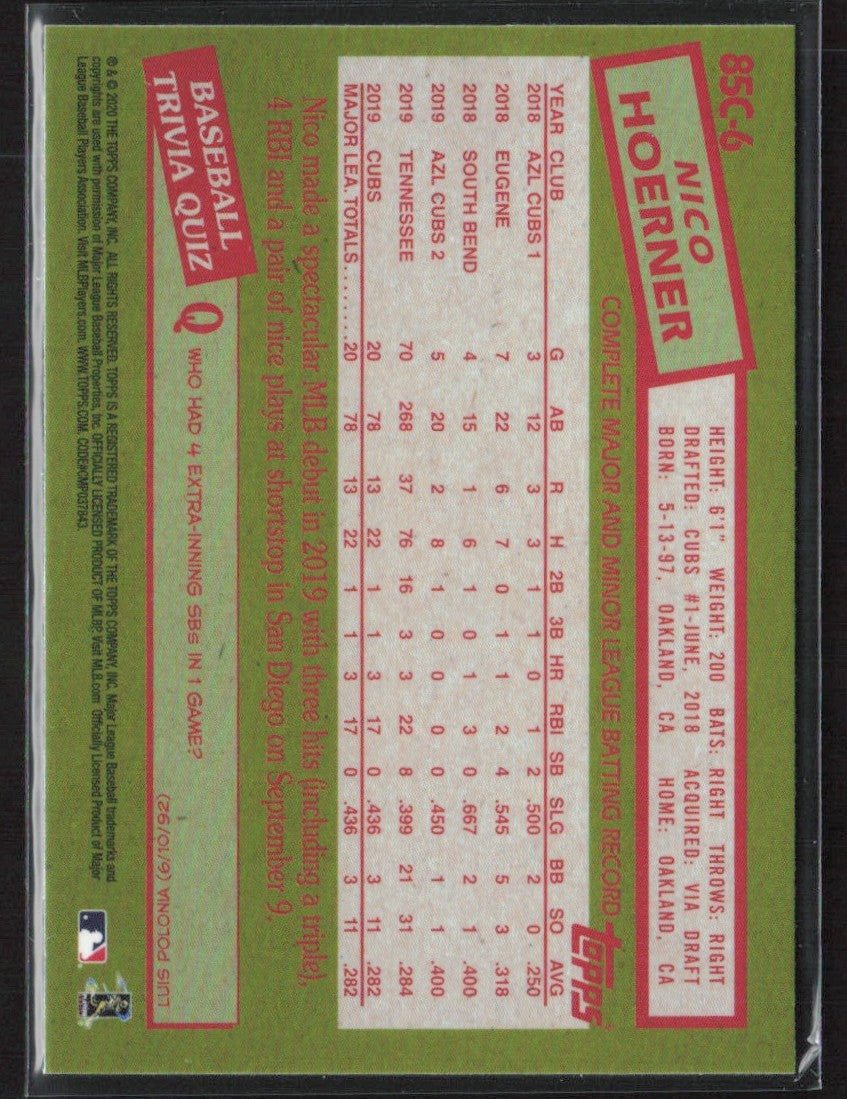 Nico Hoerner 2020 Topps 1985 Chrome Silver Pack RC #85C-6 Chicago Cubs