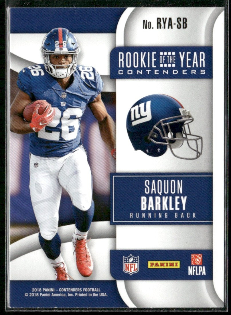 Saquon Barkley 2018 Panini Contenders Rookie of the Year RC #RYA-SB