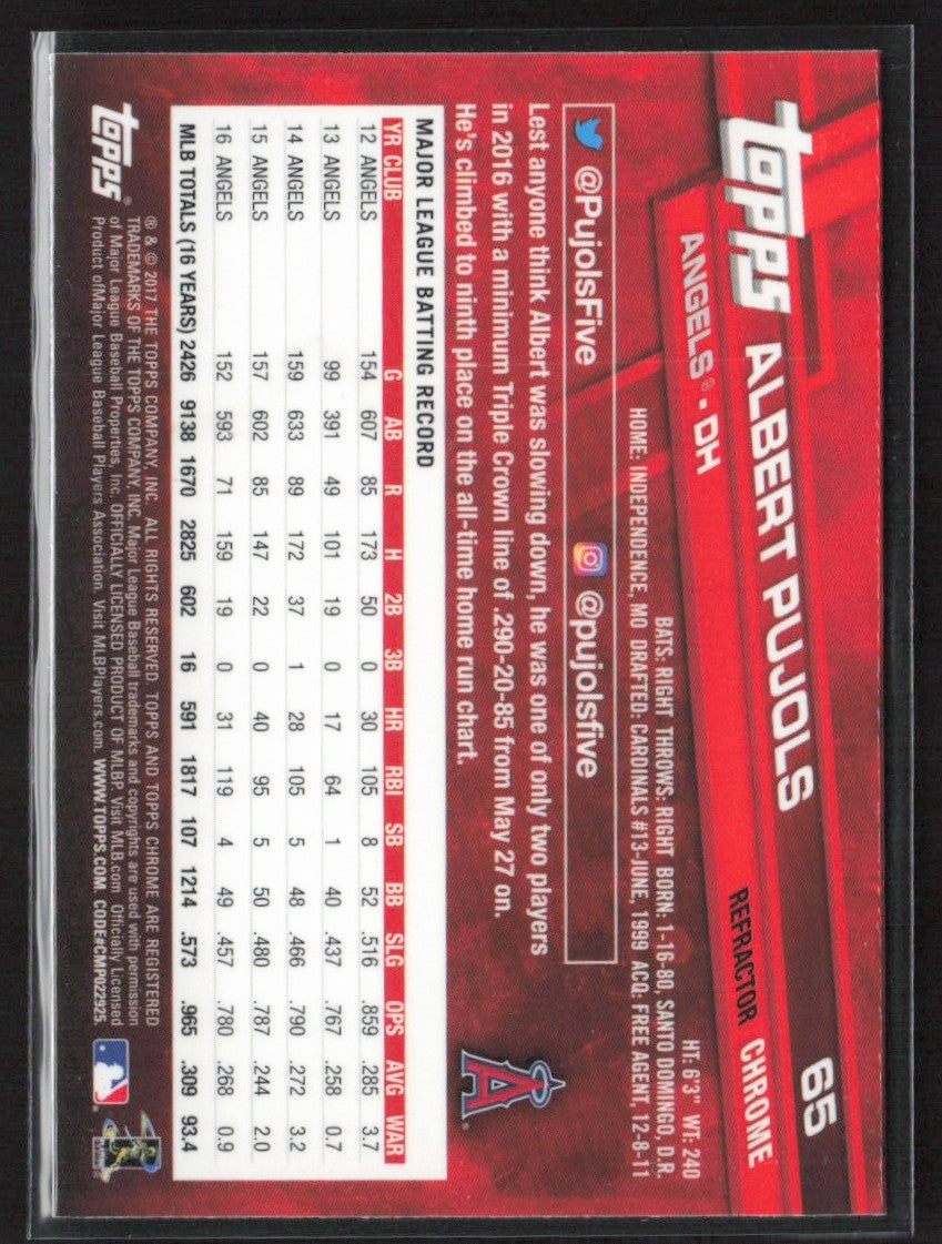 Albert Pujols 2017 Topps Chrome Refractor #65 Los Angeles Angels