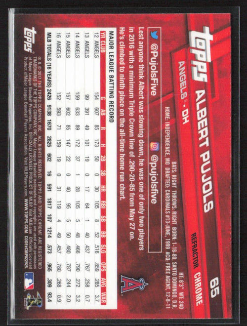 Albert Pujols 2017 Topps Chrome Refractor #65 Los Angeles Angels