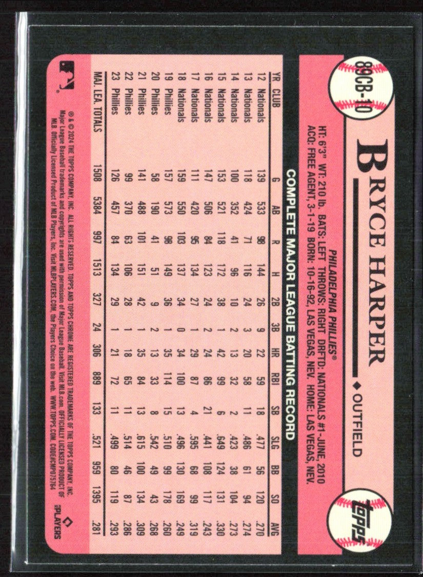 Bryce Harper 2024 Topps Chrome 1989 Design #89CB-10 Philadelphia Phillies