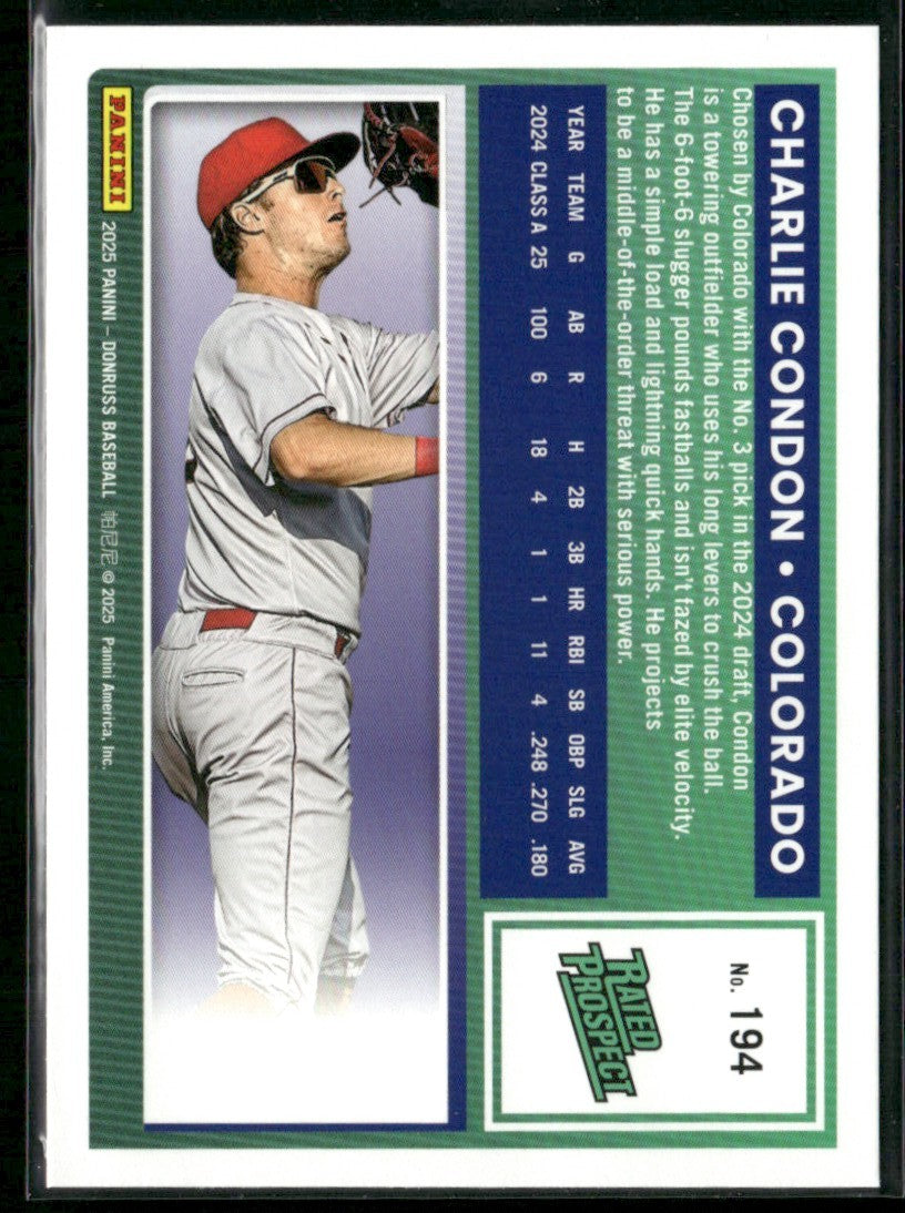 Charlie Condon 2025 Panini Donruss Rocket Ship Emoji #194 Colorado Rockies