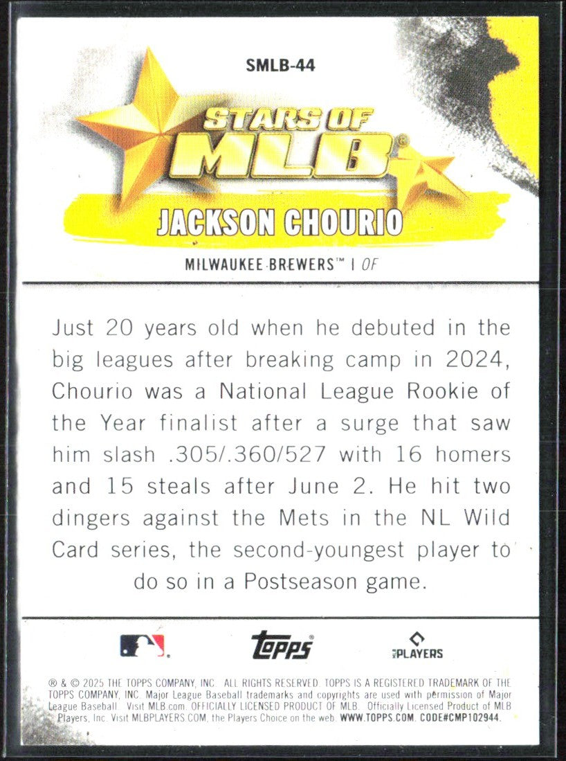 Jackson Chourio 2025 Topps Stars of MLB #SMLB-44 Milwaukee Brewers