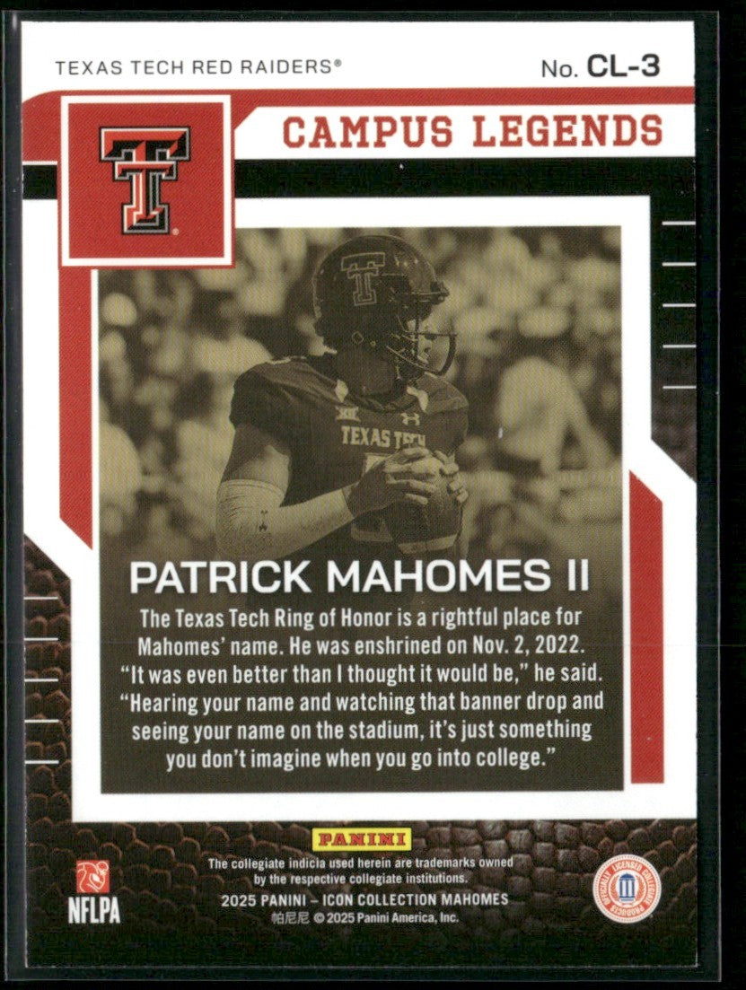 Patrick Mahomes II 2025 Panini Icon Collection Campus Legends #CL-3