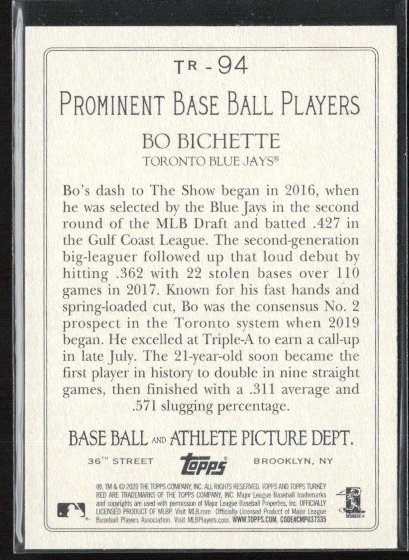Bo Bichette 2020 Topps Turkey Red RC #TR-94 Toronto Blue Jays
