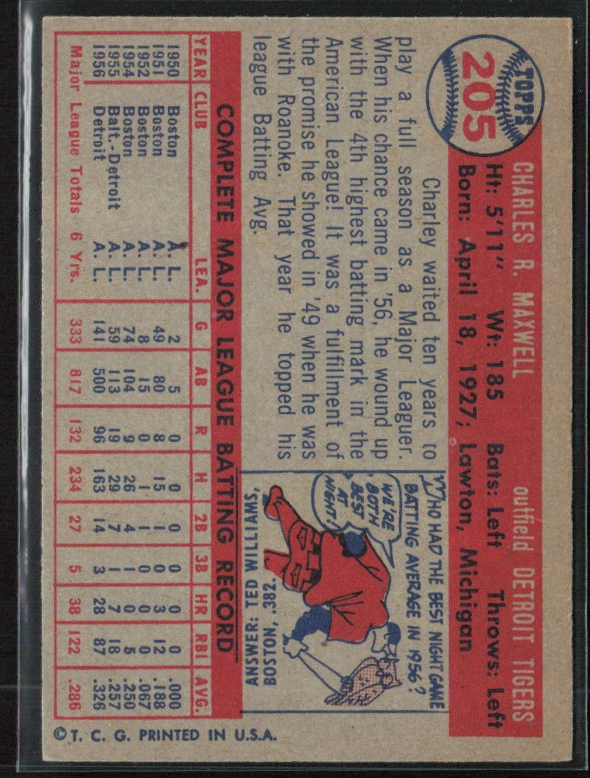 Charley Maxwell 1957 Topps #205 Detroit Tigers