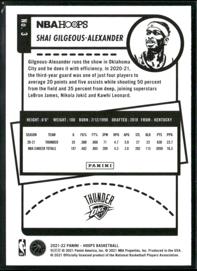 Shai Gilgeous-Alexander 2021 Hoops Blue #3 Oklahoma City Thunder