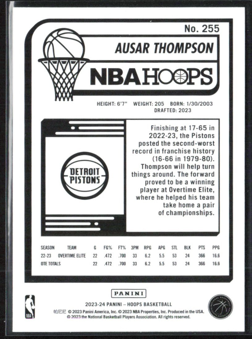 Ausar Thompson 2023 Hoops RC #255 Detroit Pistons