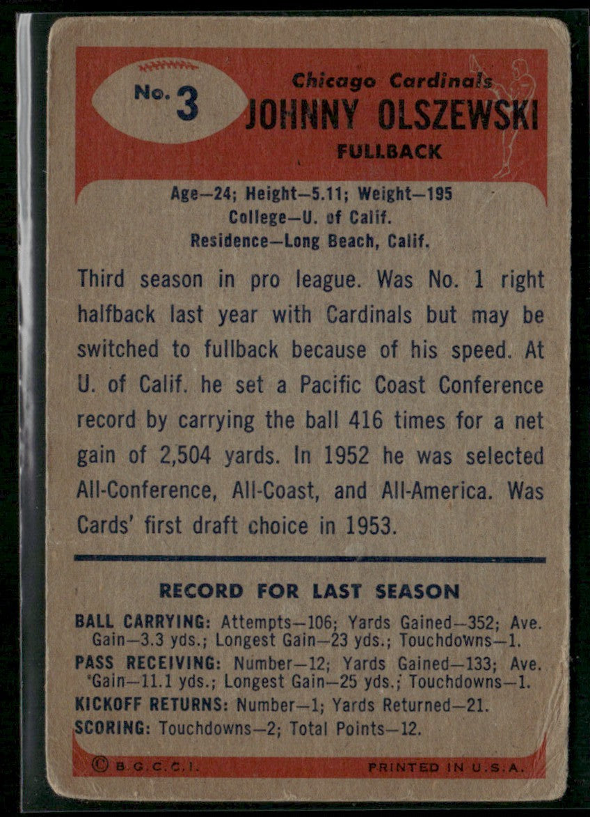Johnny Olszewski 1955 Bowman #3 Chicago Cardinals