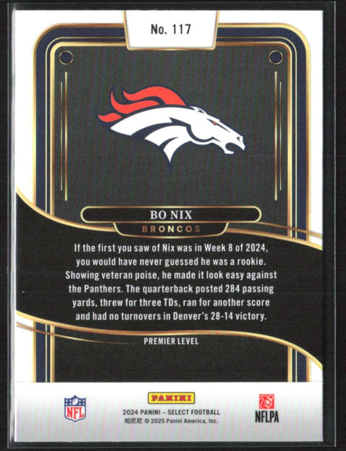 Bo Nix 2024 Panini Select Premier RC #117 Denver Broncos